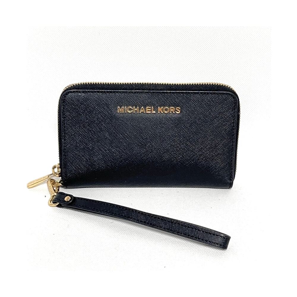 Michael Kors Jet Set Black Zip Around Wristlet